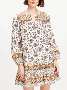 LOFT Floral Pleated Flounce Mini Dress